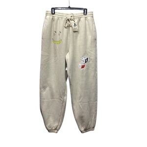 Easel fleece Streetwear joggers light beige with graphics size Large